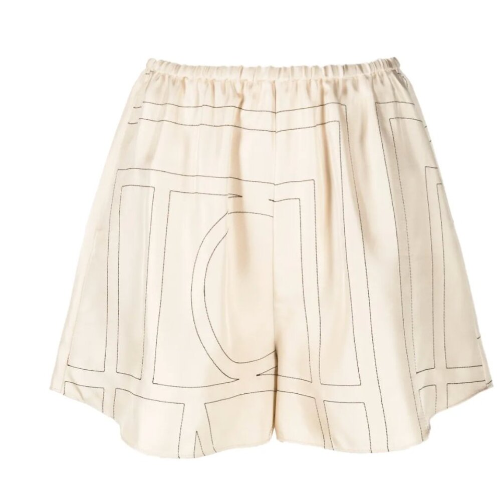 TOTEME monogram-print silk shorts